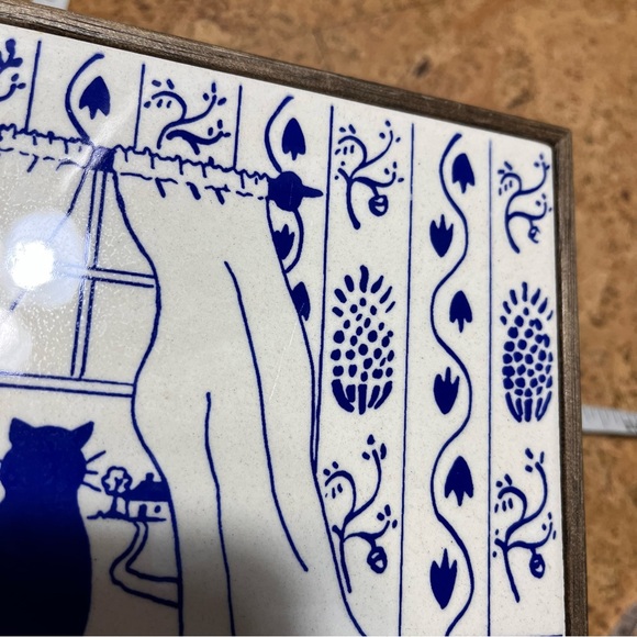 Lillian Murray Cat In Window Carlson 1982 Wood Framed Tile Trivet - Picture 12 of 12